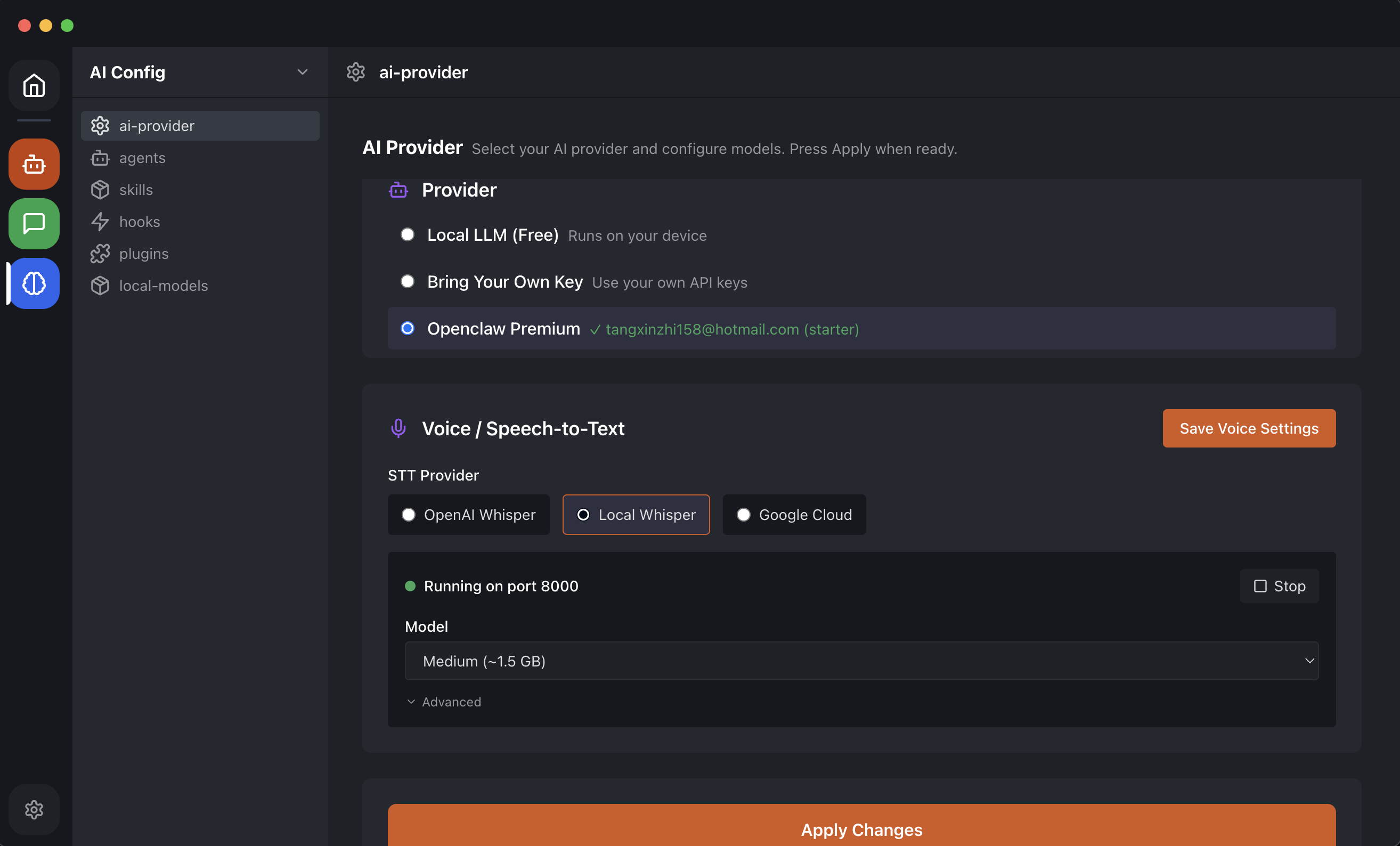 OpenClaw Desktop App AI provider settings