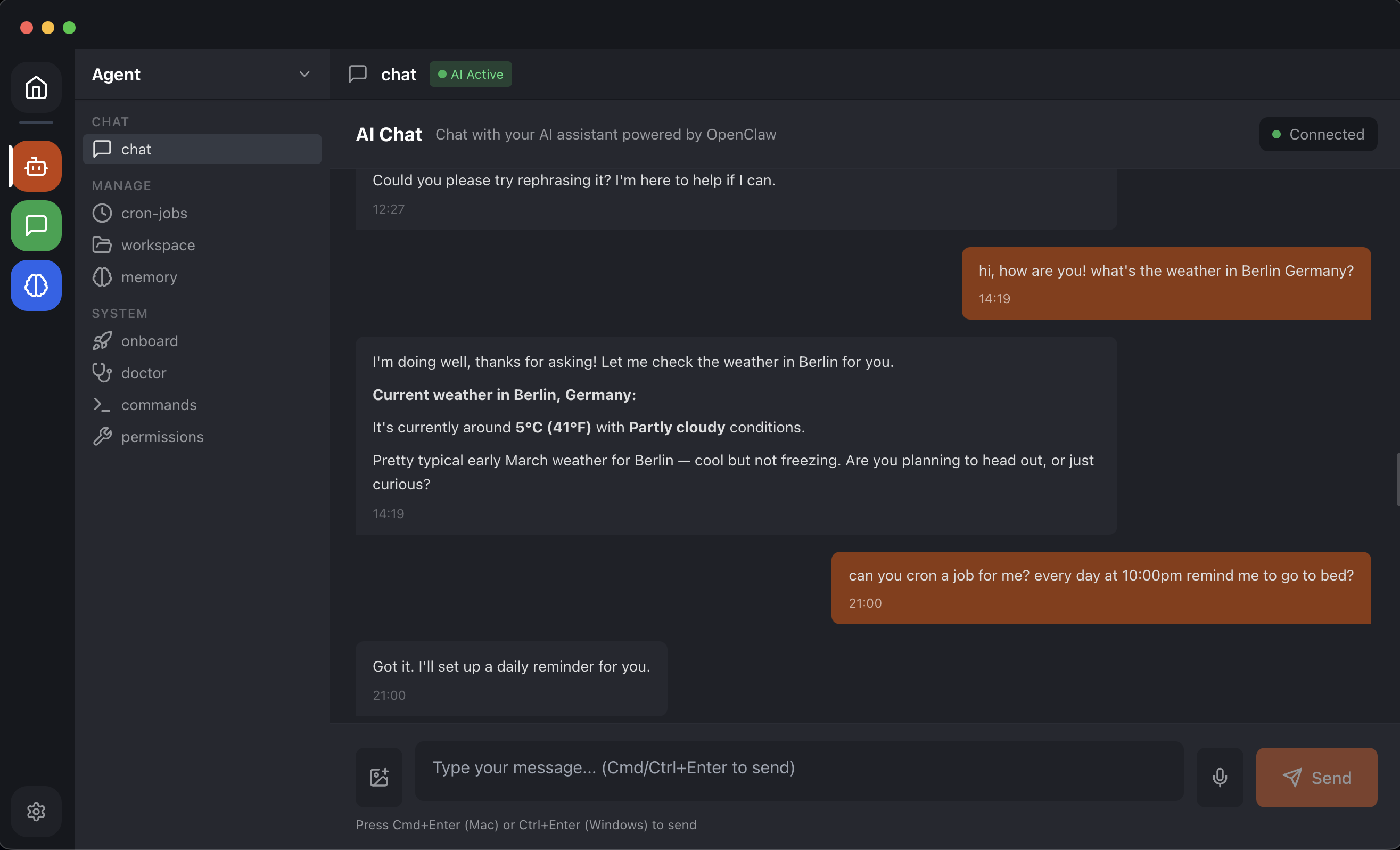 OpenClaw Desktop App built-in AI chat — talk to Claude, ChatGPT or Gemini directly